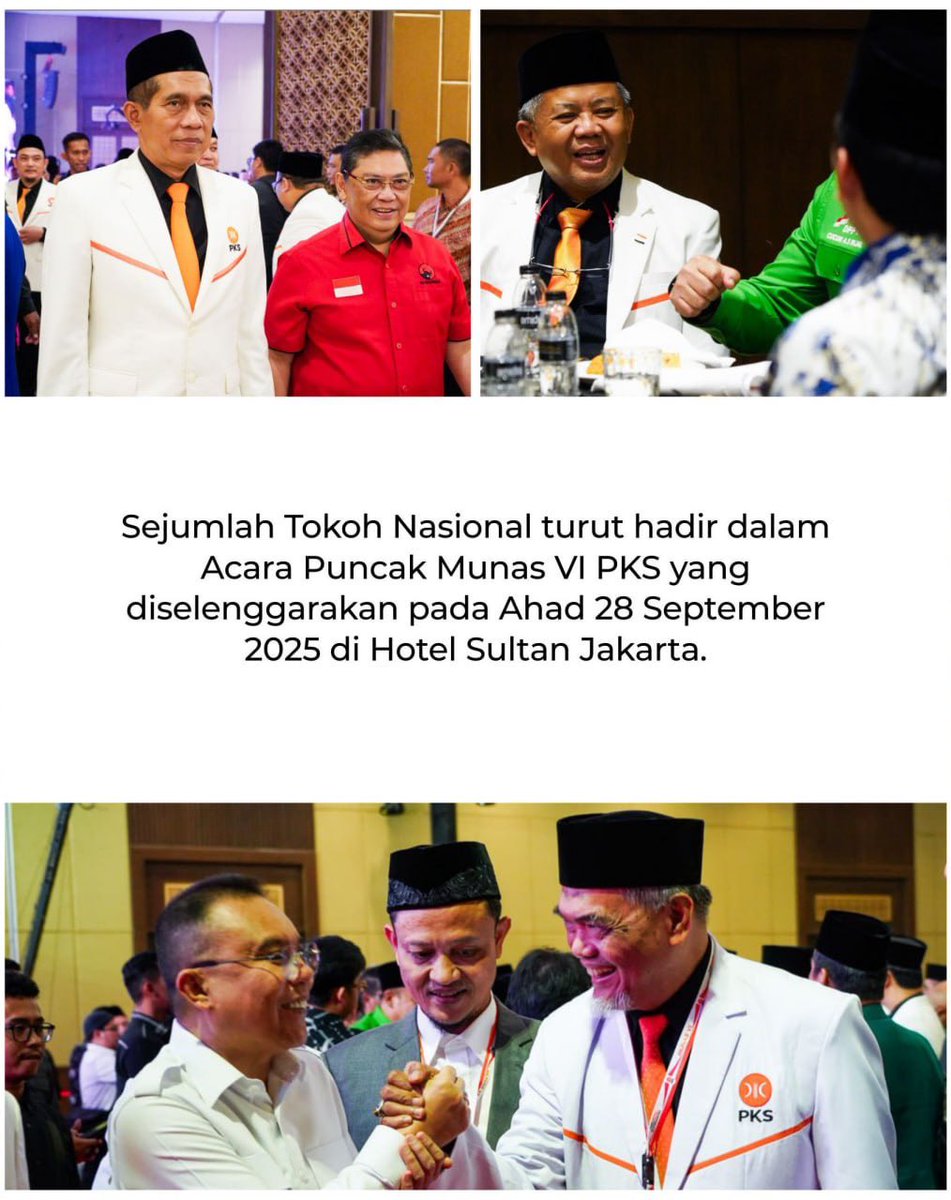 FPKSDPRRI's tweet image. 🔸Tokoh Nasional Hadiri Puncak Munas PKS ke-VI

Sejumlah Tokoh Nasional turut hadir dalam Acara Puncak Munas VI PKS yang diselenggarakan pada Ahad 28 September 2025 di Hotel Sultan Jakarta.

#fraksipksdprri 
#PKSpembelaRakyat 
#PKS