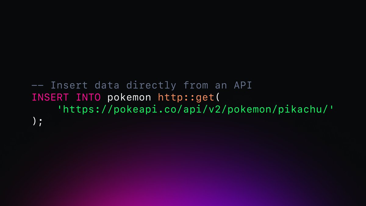Our database query language, SurrealQL, has http functions that allow direct retrieval and insertion of JSON data from an API, all in one query. Learn more in our docs. 👉 sdb.li/3KseZCM