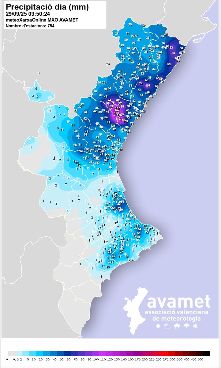 Registres de pluja fins ara mateix.
Durant el dia de hui continuen les alertes i s'arreplegaran més litres.