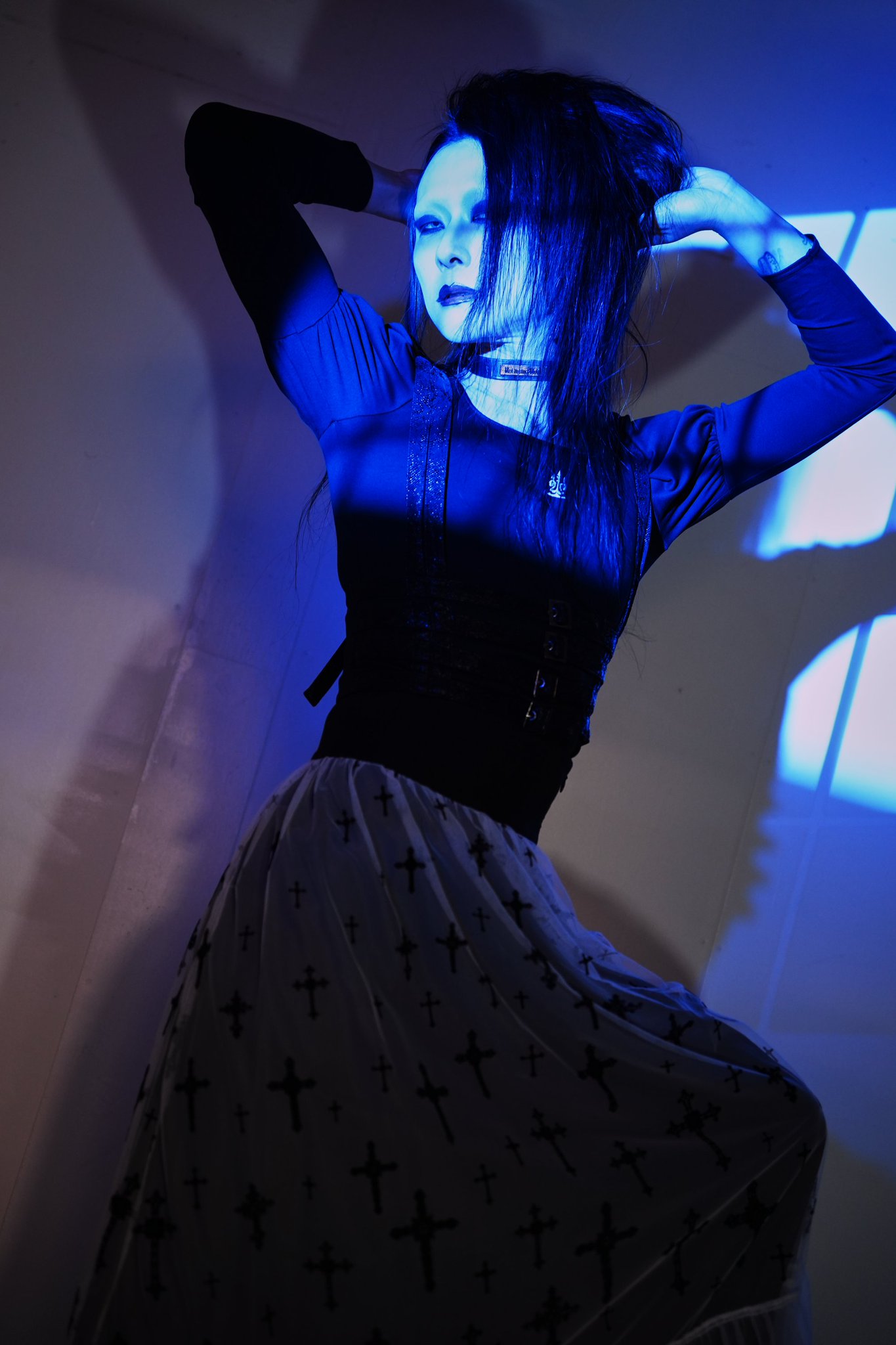 Moi-même-Moitié2枚セット燭台刺繍パフカットソー Falling Cross Gauze Top with Choker by Moi-même-Moitié