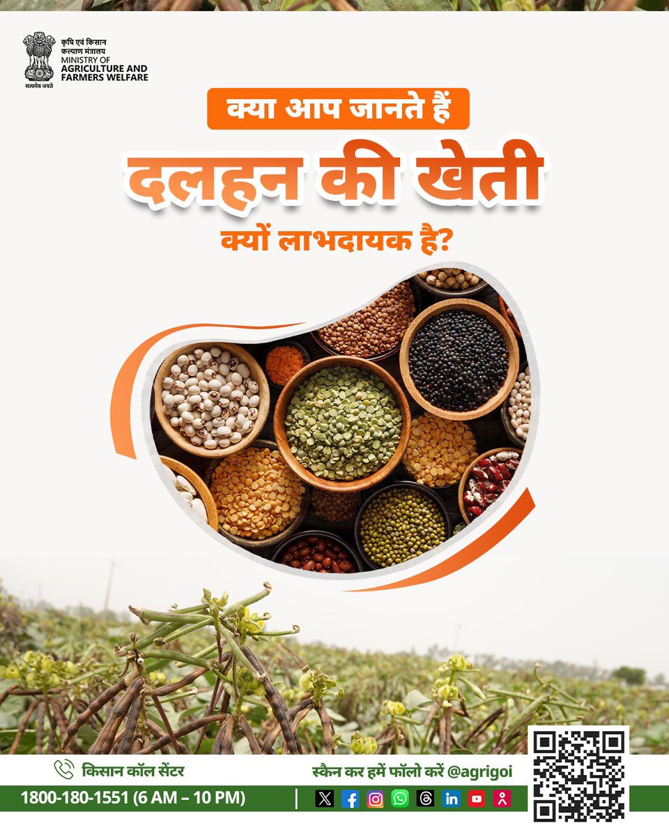CBCBhopal's tweet image. 🌱 दालें – सेहत भी, संपन्नता भी! 
दलहन की खेती से बढ़ेगी किसानों की आमदनी, मिट्टी की उर्वरता और पोषण सुरक्षा।
कम पानी में अधिक लाभ और बेहतर पर्यावरण संरक्षण का सशक्त साधन।

👉 जानें क्यों दलहन की खेती है फायदेमंद!

#AgriGoI #Pulses #NutritionSecurity #FarmersFirst