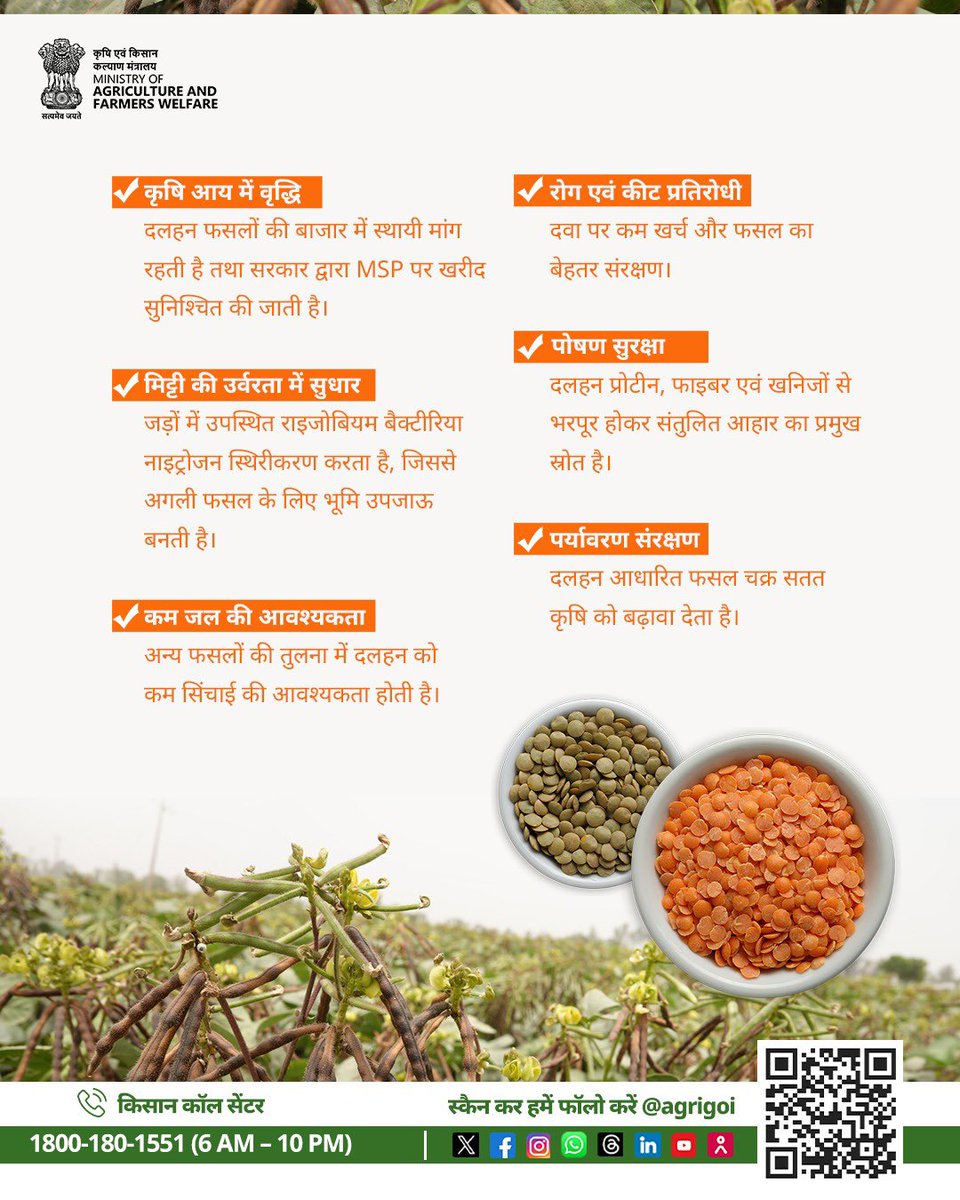 CBCBhopal's tweet image. 🌱 दालें – सेहत भी, संपन्नता भी! 
दलहन की खेती से बढ़ेगी किसानों की आमदनी, मिट्टी की उर्वरता और पोषण सुरक्षा।
कम पानी में अधिक लाभ और बेहतर पर्यावरण संरक्षण का सशक्त साधन।

👉 जानें क्यों दलहन की खेती है फायदेमंद!

#AgriGoI #Pulses #NutritionSecurity #FarmersFirst