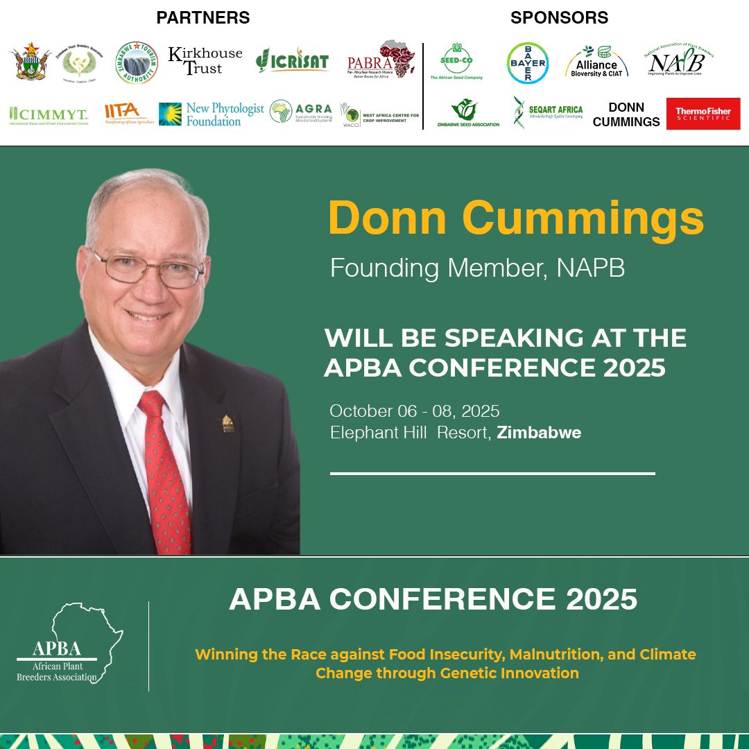 Dr. Mercy Lung’aho and Dr. Donn Cummings will be among the distinguished speakers at APBA Conference 2025, bringing their expertise  to the conversation on "Making Agrifood Systems Sustainable in Africa ”. 

Register today: africanplantbreeders.org

#APBACONF2025