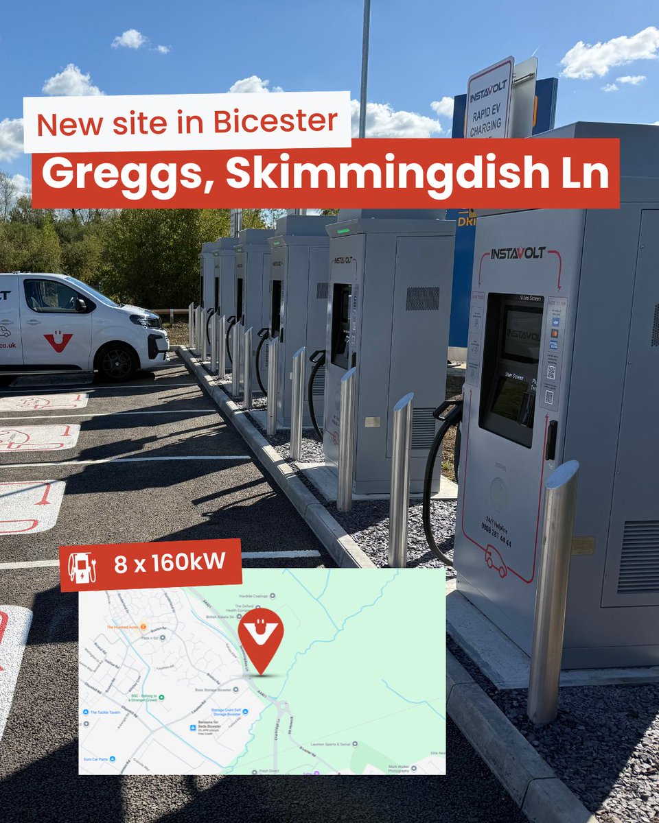 Power up with InstaVolt in Bicester! ⚡️

🔌 8 x 160kW ultra-rapid chargers
🥐 Grab a coffee &amp; sausage roll while you charge
💳 Contactless payment available

Get Directions 📱 instavolt.co.uk/location/1348-…