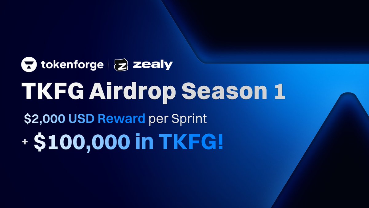 tokenforge's tweet image. The TKFG x Zealy Campaign is LIVE 🚀

Sprint 1 of 4 is now running and it&apos;s @zealy_io first guaranteed reward sprint.

🎯 $2,000 in USDC
💎 $100,000 in $TKFG airdrop based on XP

No whitelist. Just real rewards.

#Airdrop #TKFG #tokenization #RWA
