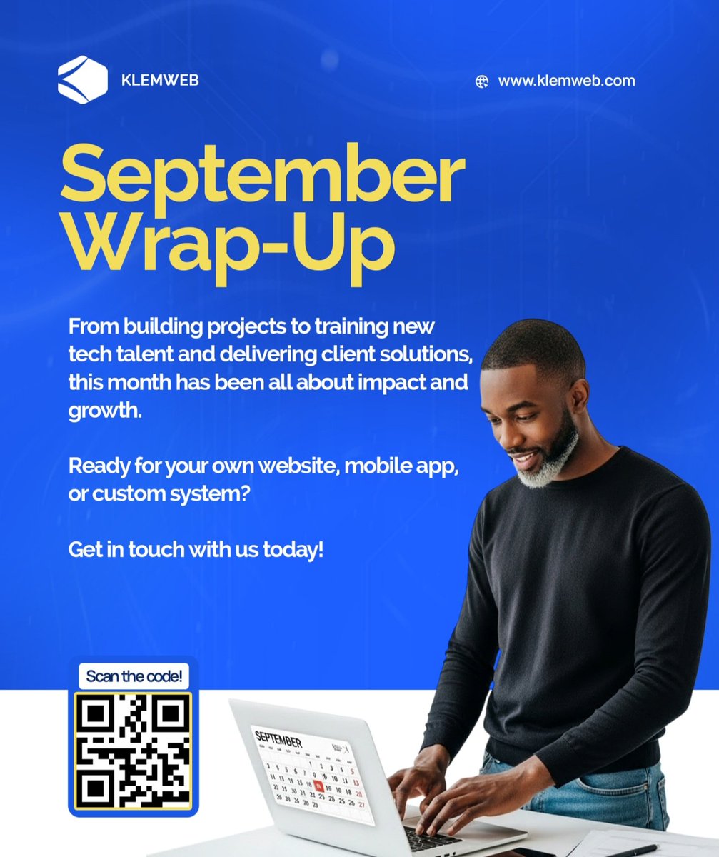 klemweb's tweet image. At Klemweb, we don’t just dream, we execute.

Klemweb.com 

#Klemweb #EndOfMonthReflection #SoftwareSolutions #WebApps #BusinessGrowth