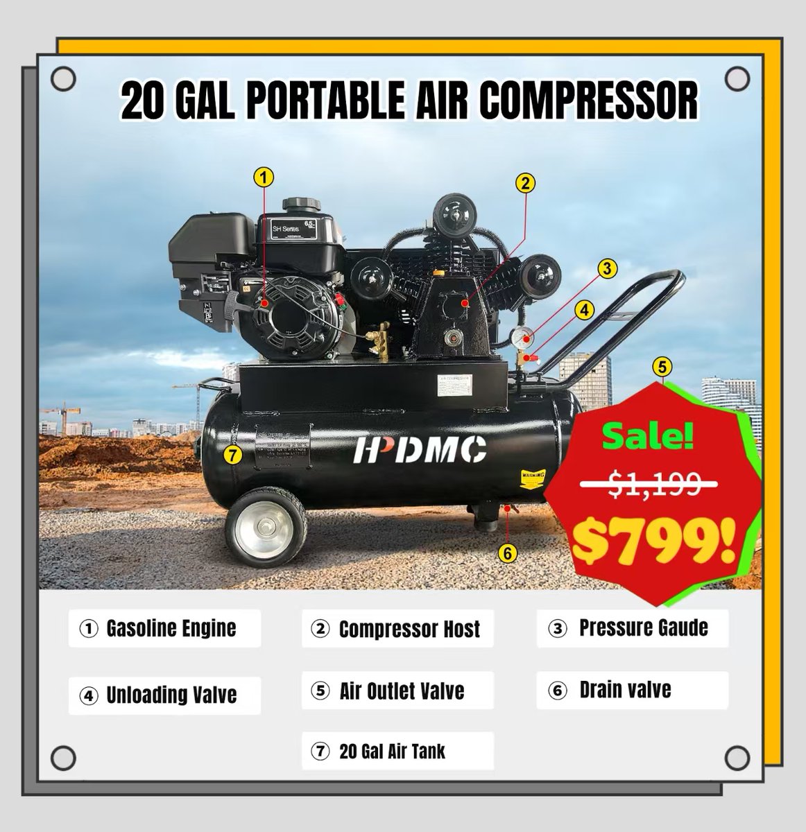 BravoEquipment_'s tweet image. 🚀 Stop the struggle!
🤬Heavy to move? Weak pressure? Constant breakdowns? Costing you time&money?
🎯6.5HP HPDMC Portable Gas Compressor:
💪Serious power. Cast iron build. Wheeled portability
Stop struggling.Get yours
👉 mall.hpdmc-compressor.com/products/ba5dc…
#AirCompressor #ContractorTools