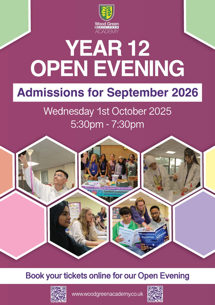 📅Our Year 12 Open Evening is two days away!  To book your tickets please visit our website. 

woodgreenacademy.co.uk/open-evenings-…

#OpenEvenings #NewSchool #WGA