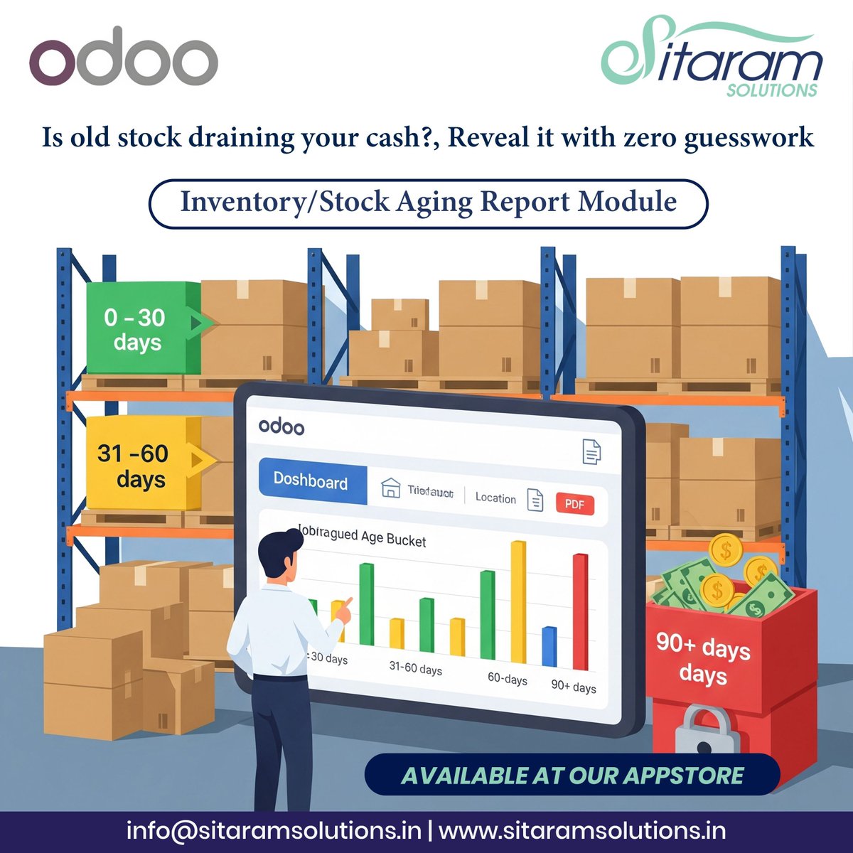 SitaramSolution's tweet image. 📊 How old is your stock?
The Stock Aging Report helps you track product age, cut down on dead stock &amp;amp; plan purchases wisely. Smarter inventory = stronger business.
Analyze smarter, act faster
apps.odoo.com/apps/modules/1…
#Odoo #InventoryManagement #StockControl #SitaramSolutions #ERP