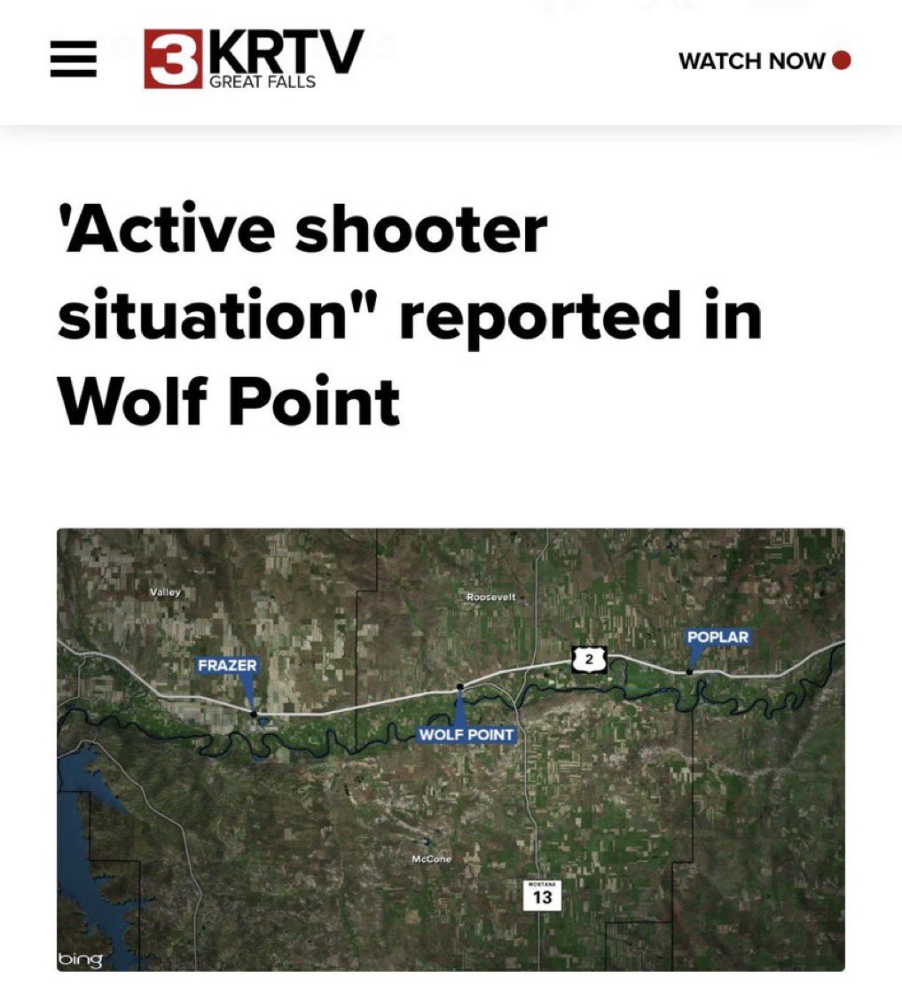 tparon's tweet image. 🚨🇺🇸#BREAKING | NEWS ⚠️
Active shooter situation in Wolf Point in Roosevelt County, Montana law-enforcement has issued a shelter in place order.