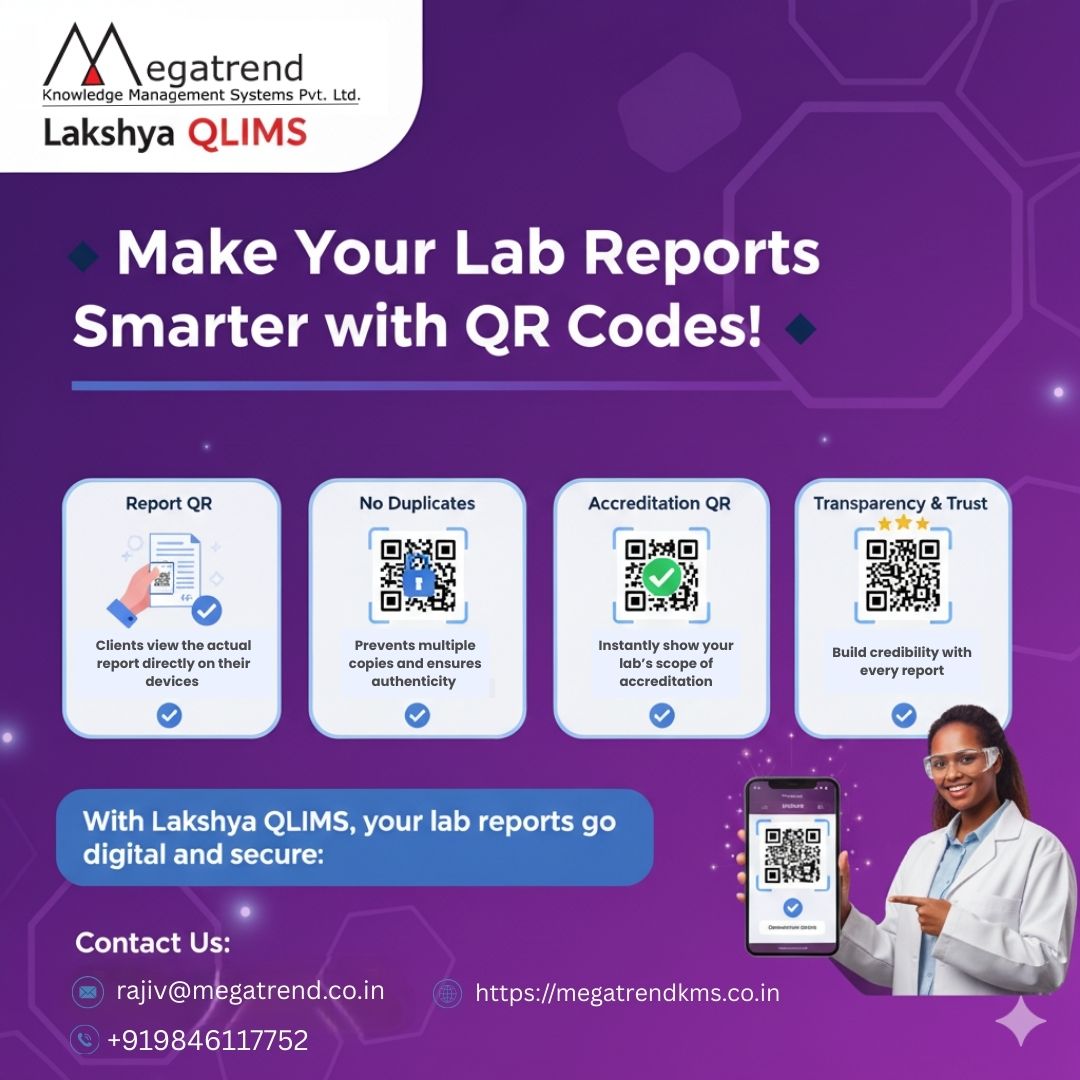 megatrendsystem's tweet image. 🔹 Smarter Lab Reports with #LakshyaQLIMS 📷 📷 Accreditation QR – Showcase credibility 📷 No Duplicates – Ensure authenticity 📷 megatrendkms.co.in #LabReports #QualityLabs #DigitalLabs