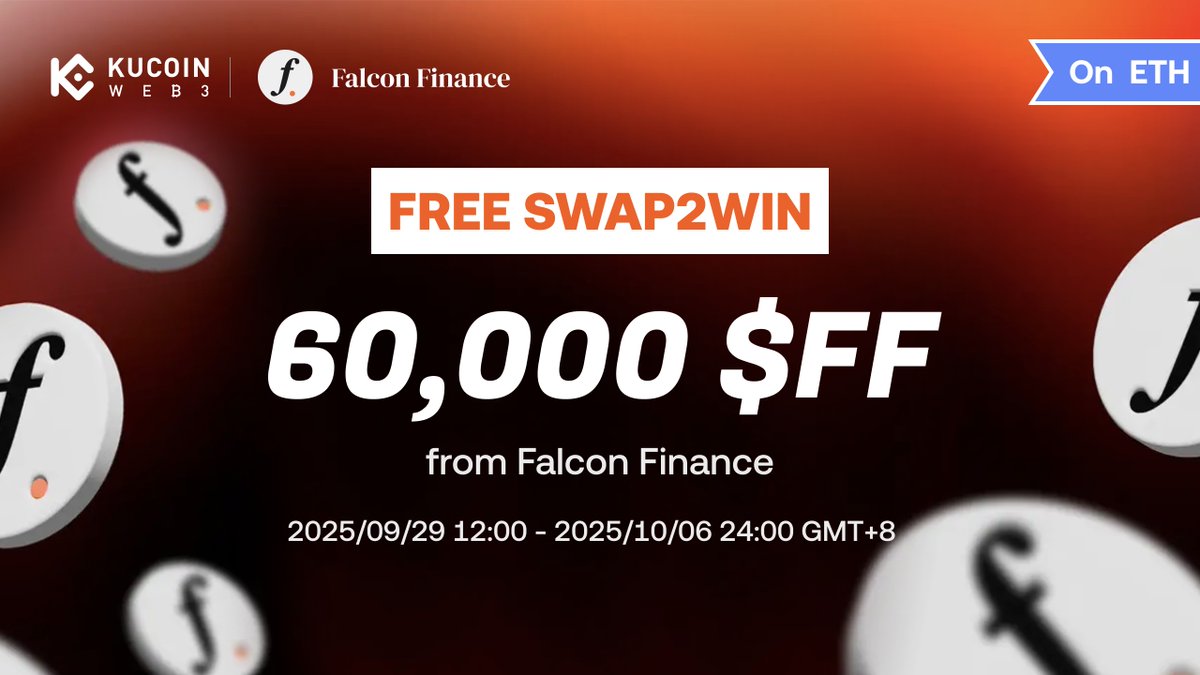Swap2Win 60,000 $FF: <a href="/KuCoin_Web3/">KuCoin Web3 Wallet</a> wallet x <a href="/FalconStable/">Falcon Finance 🦅🟠 at Token2049🇸🇬</a>

💰 Total Prize: 60,000 $FF
3,000 $FF for socials #giveaway

How to join
1️⃣ Follow <a href="/KuCoin_Web3/">KuCoin Web3 Wallet</a> × <a href="/FalconStable/">Falcon Finance 🦅🟠 at Token2049🇸🇬</a>
2️⃣ Like + RT + Tag 3 frens

Join to win 60,000 $FF ⬇️
app.galxe.com/quest/kucoinwe…

🔗 Chain: ETH | CA: