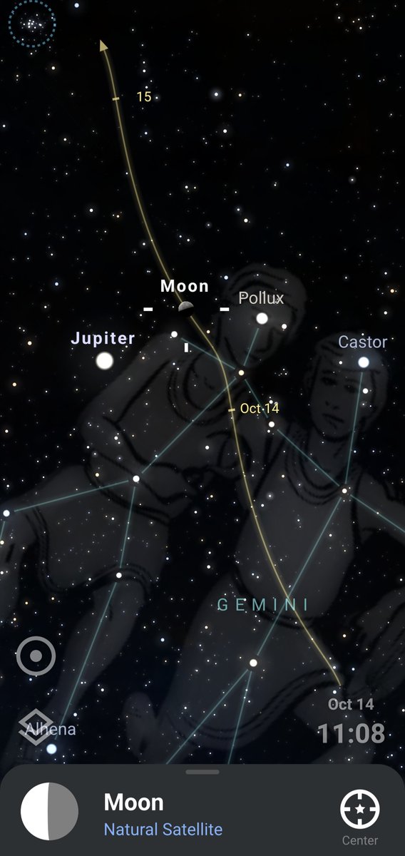 MOON &amp; JUPITER ALERT! Wake up early on Oct 14 to see Jupiter glowing next to the Moon (4° apart). ​Download Stellarium Mobile to know exactly when &amp; where to look. 🚀