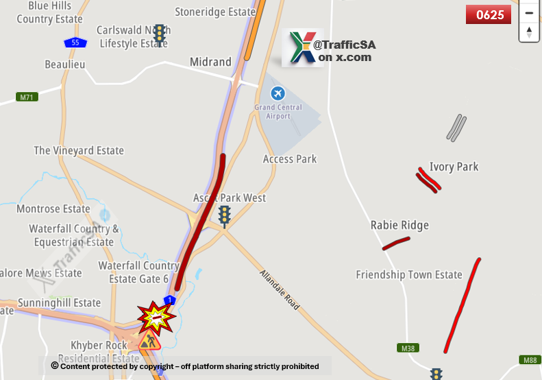 Midrand - Live View:   N1 South:   #CRASH plus Rain plus Monday volumes