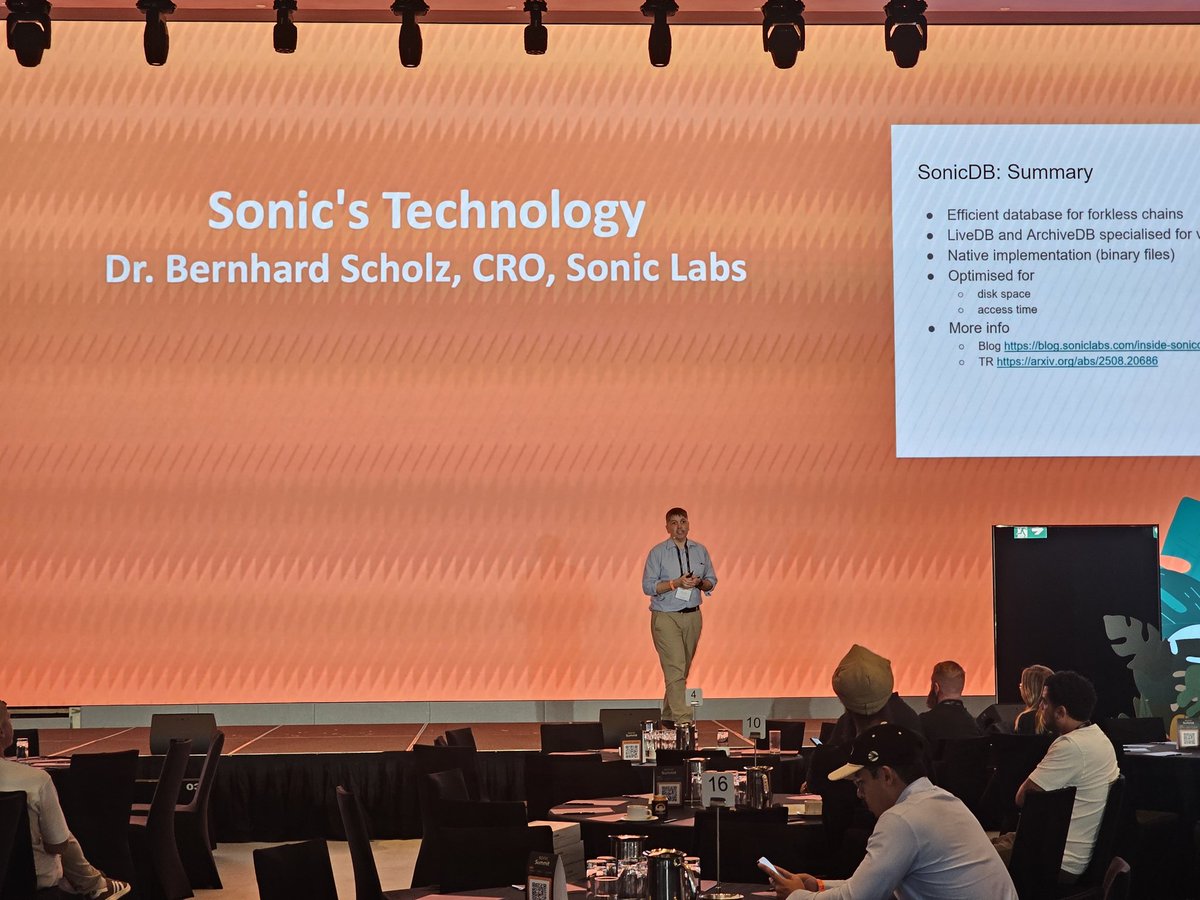 Dr. Bernhard Scholz presenting Sonic's Technology and SonicDB summary at a blockchain conference