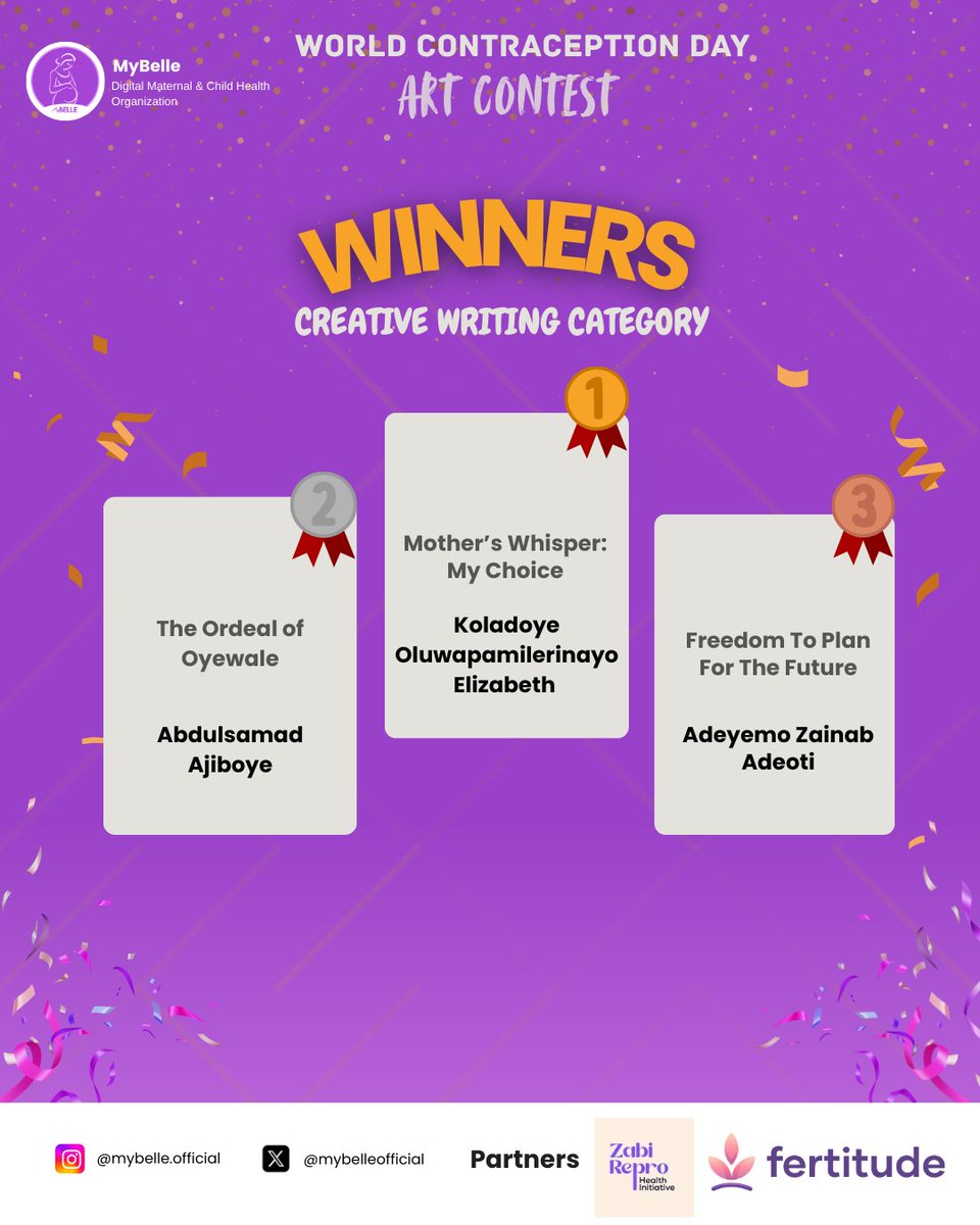 Congratulations to <a href="/Leesahwrites/">Oluwapamilerinayo Koledoye</a> who came first in the Creative Writing category, a truly remarkable feat. I’m proud to have come second and I see it as a strong push to aim even higher next time.  
Shoutout to every other participant as well, it takes courage and creativity to