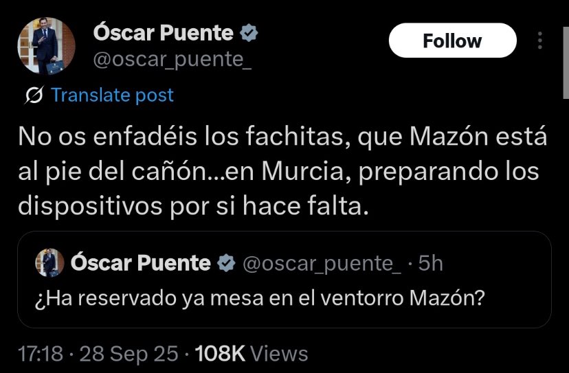 En que momento hemos normalizado que un ministro del Reino de España llame "fachitas" a media ciudadanía?
#oscarpuentedimision