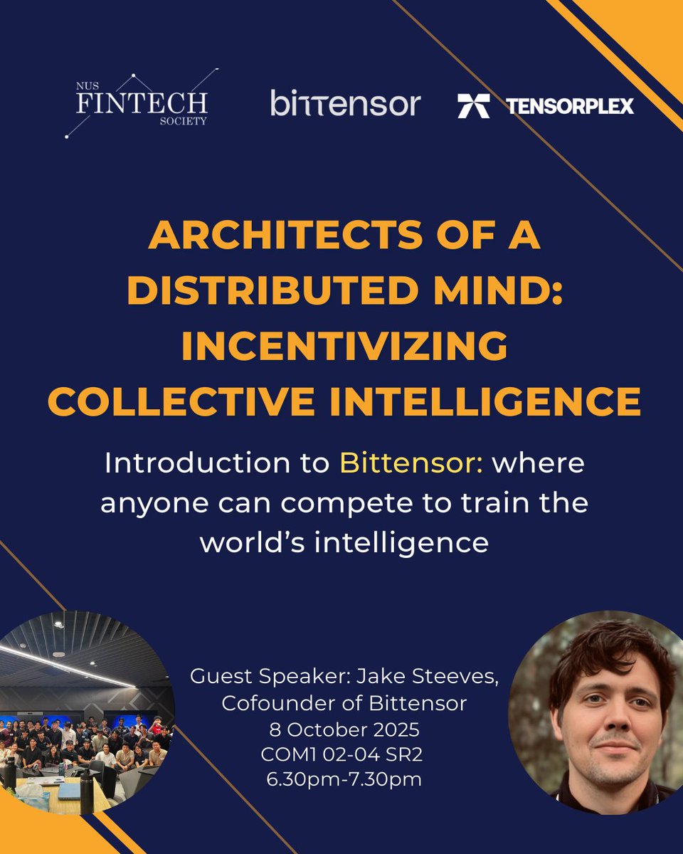 🧠✨ Architects of a Distributed Mind ✨🧠

Why join? 👉
💡 Learn how AI = commodity in decentralized markets
🔧 Hands-on with subnets &amp; incentives
🤖 Fine-tune models + compete in real AI economies
💸 Explore DeFi tools powering AI (staking, rewards, etc.)
🚀 Get skills to