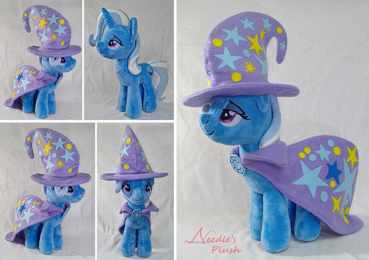 Needle312734's tweet image. The Great and Powerful Trixie is here! 
She’s 8 inches tall—if you’d like to buy her, just DM me!
You can also support by filling out the Custom Pony Plush Order Interest Form linked below:
forms.gle/iqar97uy1uzA69…