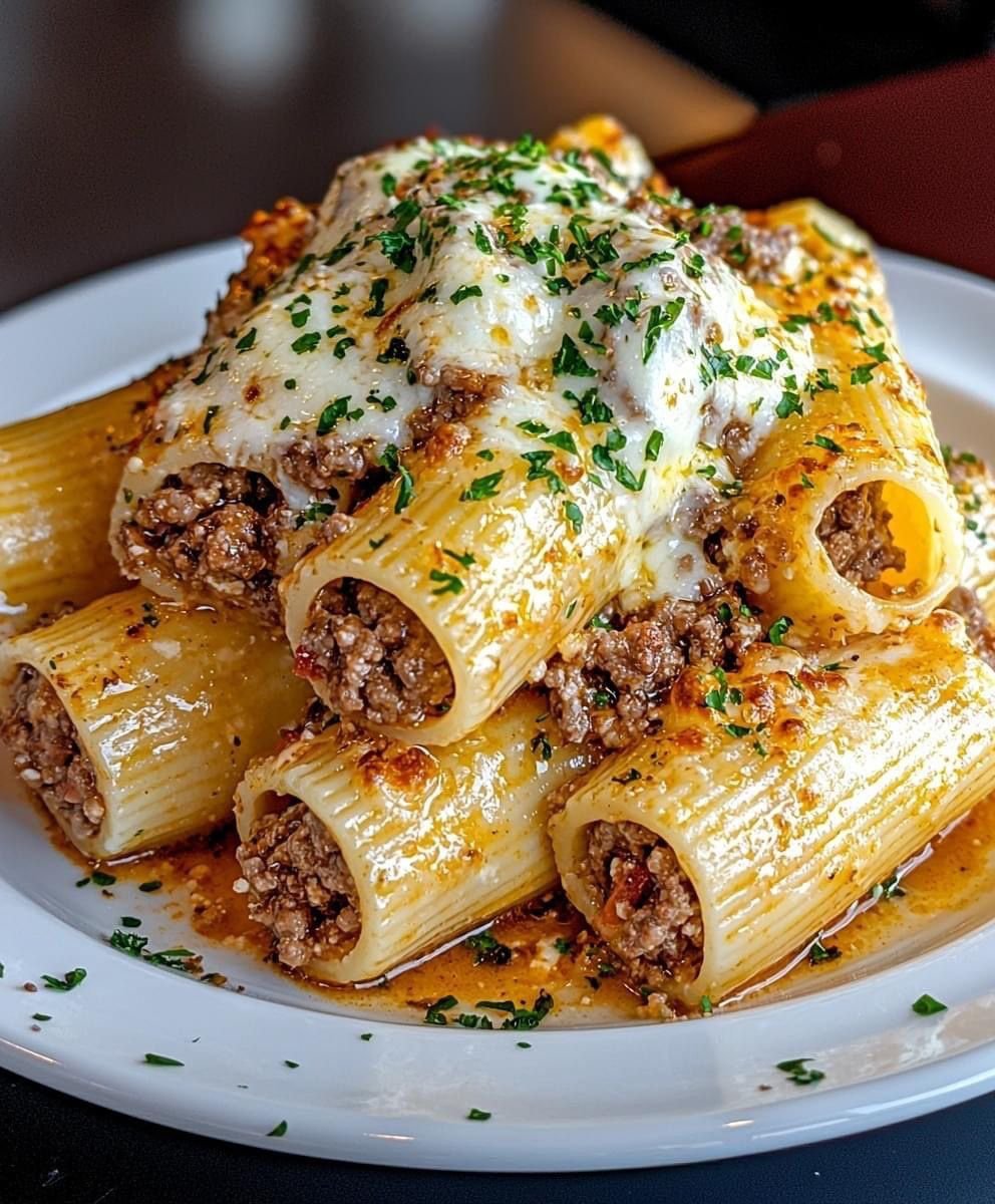 Ground Beef Stuffed Cheesy Rigatoni