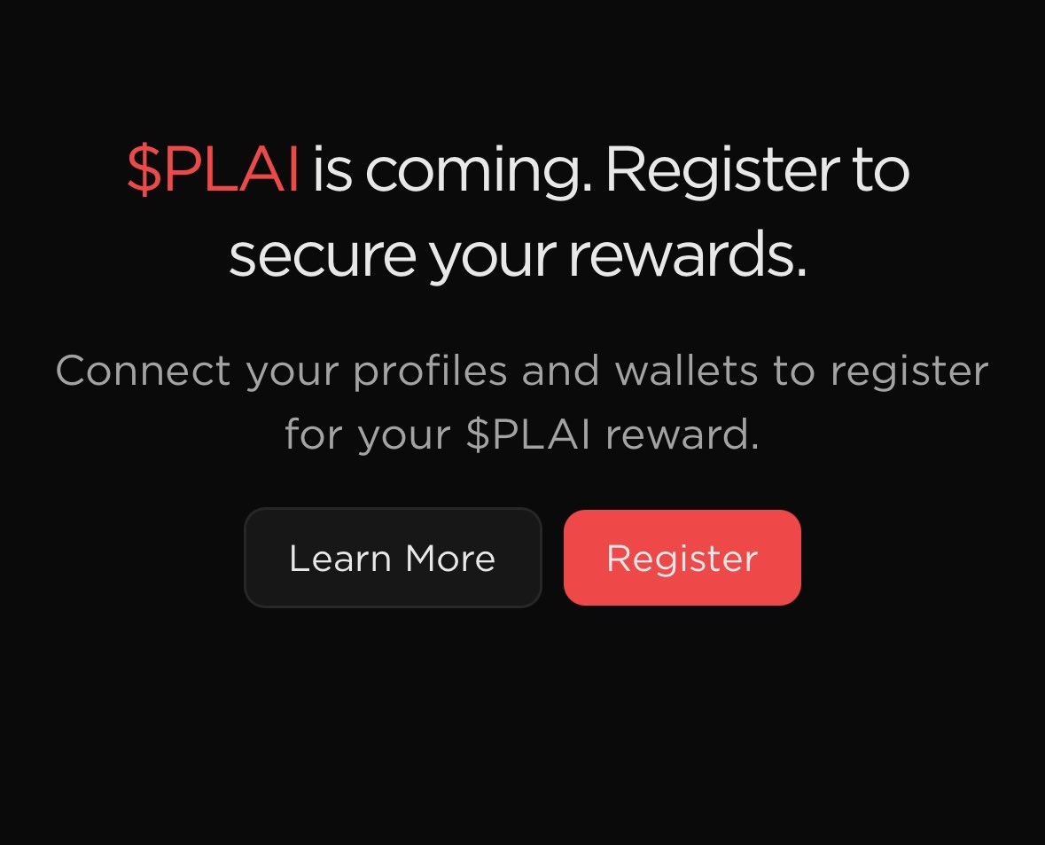 $PLAI is almost here. 🚀

Claim registration is open now on PlayHub,  but only for 4 days.

👉 hub.playai.network/register

Lock in your rewards today and secure your spot in the PlayAI future.

Have you registered yet?