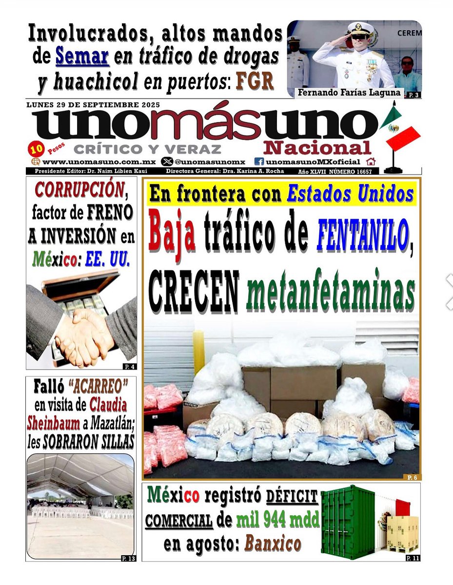 UNOMÁSUNO DIARIO NACIONAL DE MÉXICO, EDICIÓN IMPRESA Y DIGITAL 
29/09/2025
issuu.com/unomasuno/docs…
