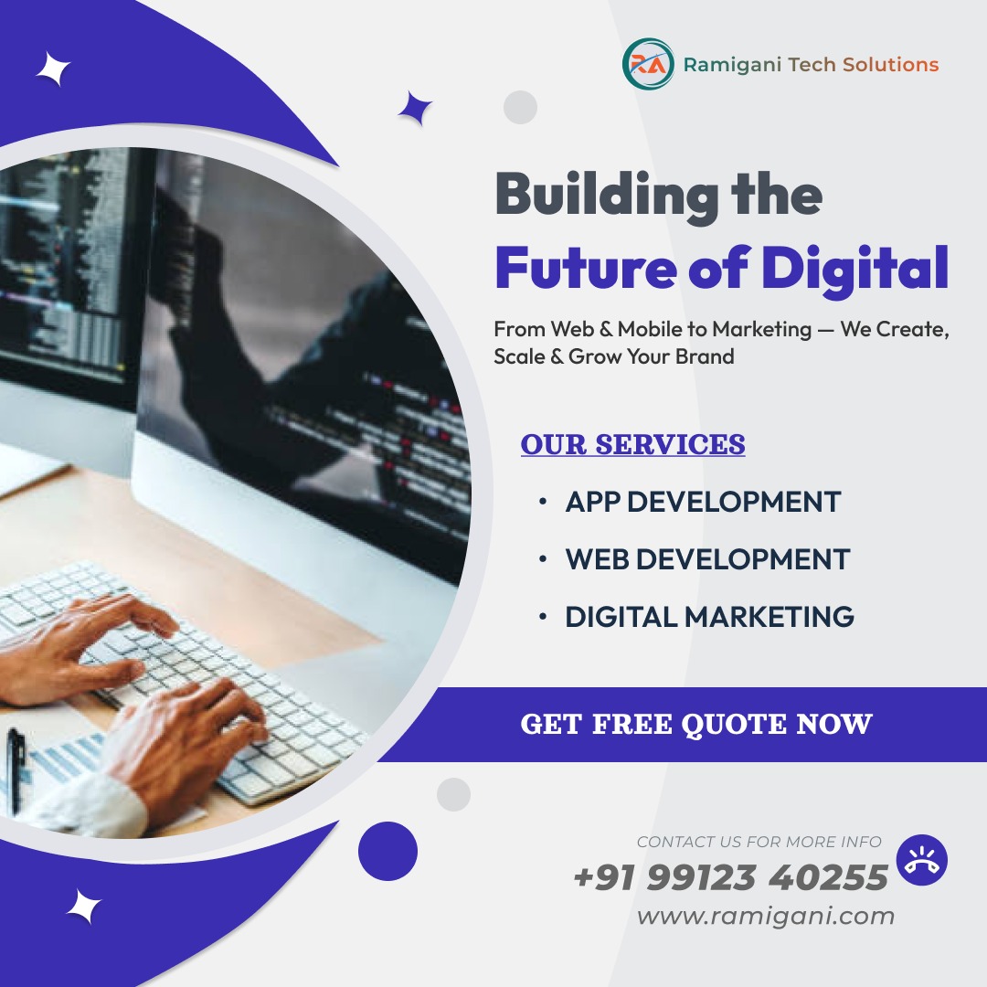 RamiganiTe99276's tweet image. 🚀 Building the Future of Digital 🚀
From Web &amp;amp; Mobile to Marketing — we help you create, scale &amp;amp; grow your brand. ✨
✅ App Development
✅ Web Development
✅ Digital Marketing
📞 +91 99123 40255
#RamiganiTechSolutions #AppDevelopment #WebDevelopment #DigitalMarketing