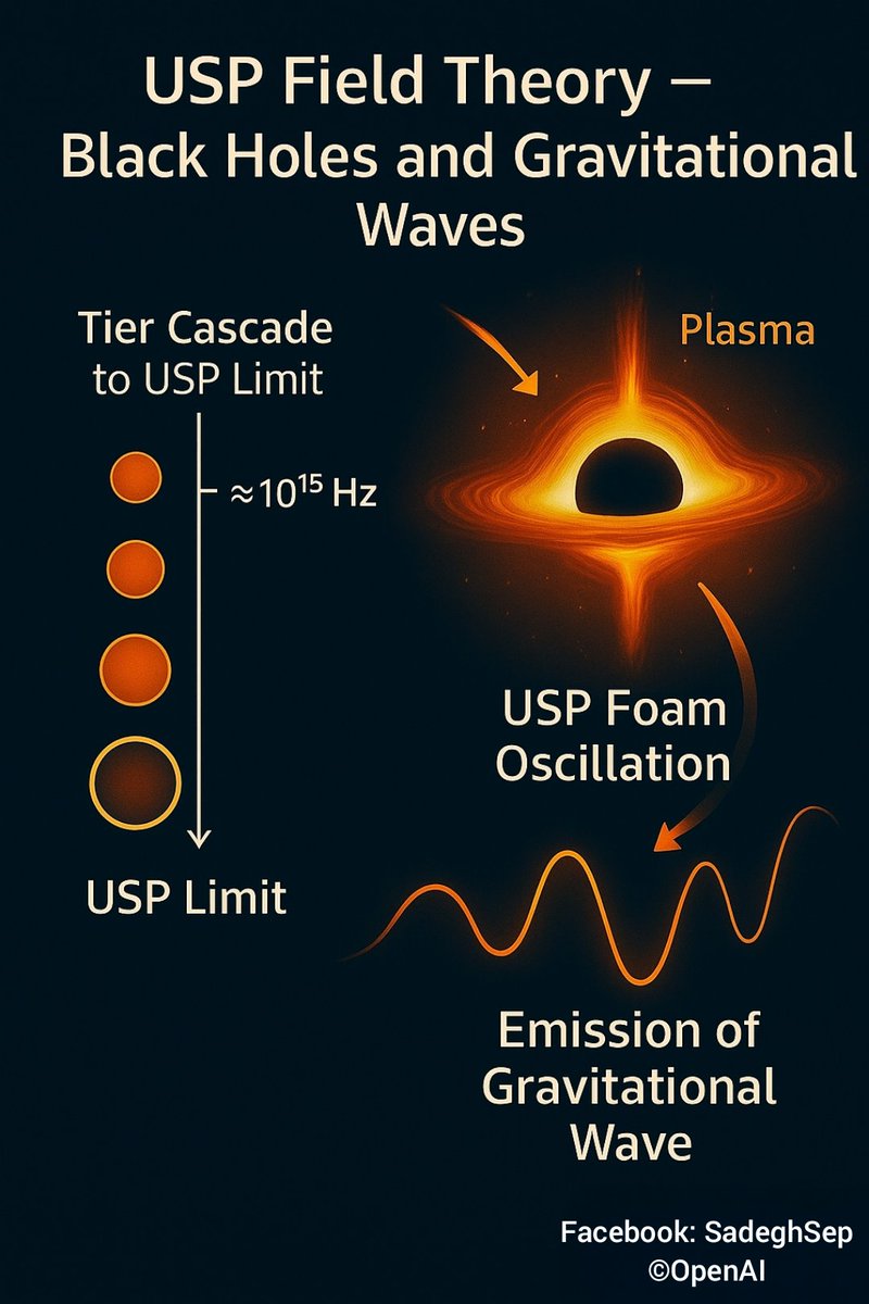 Sadeghsepehri's tweet image. Gravitational waves: foam oscillations revealed.
📄 zenodo.org/records/172216…

#USPFieldTheory #SpinGeometry #GravitationalWaves #BlackHoles