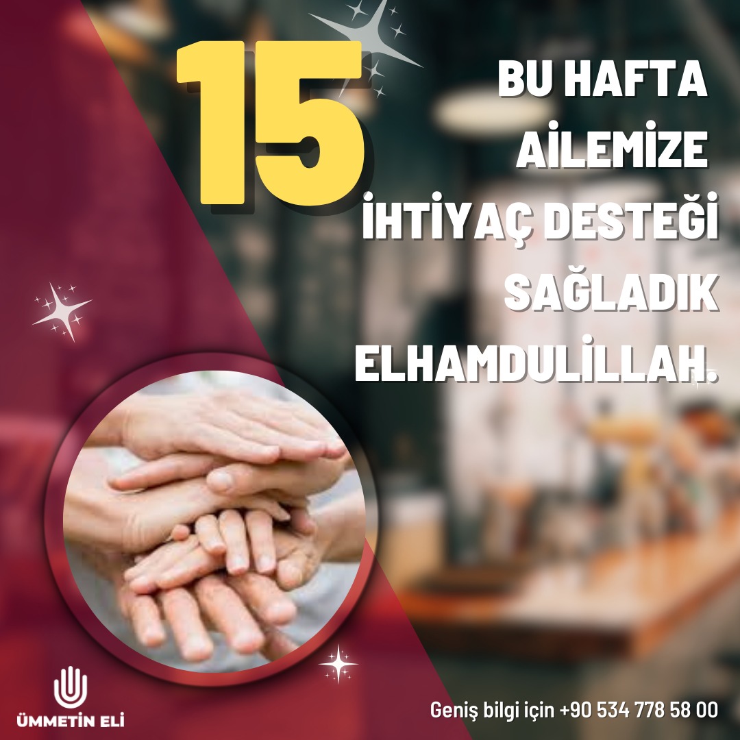 📣 Bu hafta 15 ailemize ihtiyaç desteği sağladık elhamdulillah.

💡 Destek olup, geniş bilgi almak için bize ulaşabilirsiniz.

📞 +90 534 778 58 00

#pazartesi #YavuzBülentBakiler #FBvANT