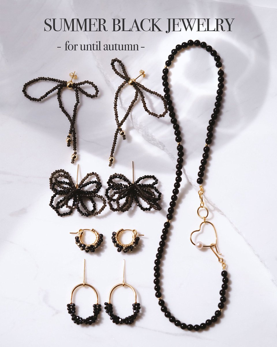 NaturaliJ's tweet photo. SUMMER  BLACK  JEWELRY

Black stone jewelry gives a cool summer 
look and can be worn until autumn.

.
Free shipping campaign now ▽
@naturali_jewelry official online store https://t.co/MakBOy1eD5