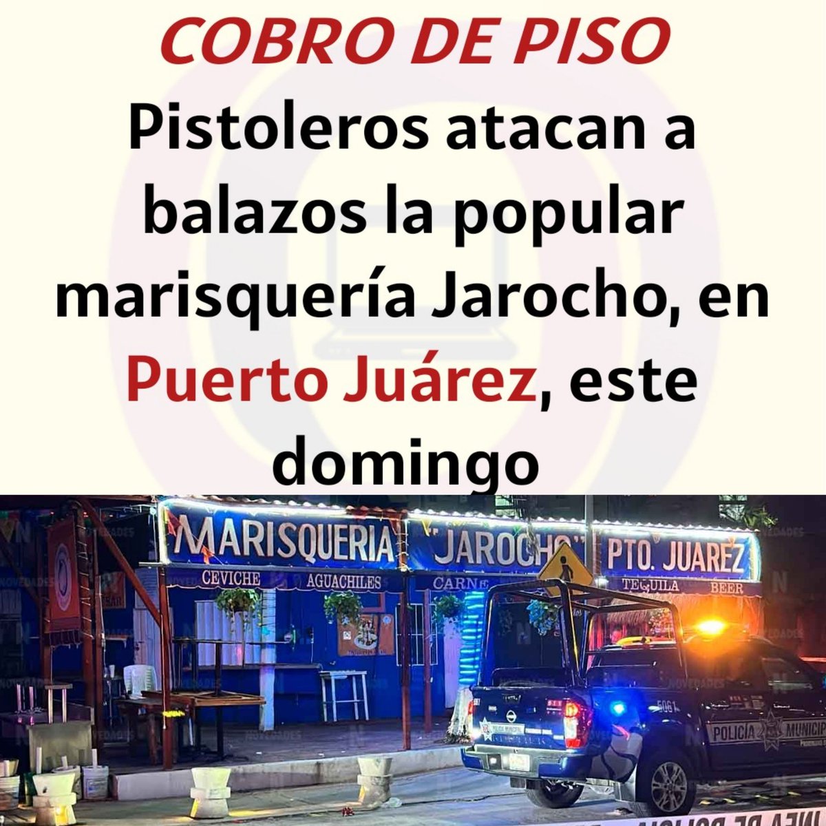 MonitorOnlineQ's tweet photo. #Cancún #Inseguridad #Violencia #EsteDomingo #PuertoJuárez

Criminales dispararon en varias ocasiones contra la fachada cuando los empleados cerraban el establecimiento ubicado en la Supermanzana 85, de Cancún.

No se reportaron personas lesionadas. https://t.co/E4TfmlHz5T