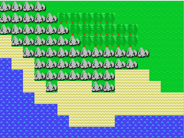 nyaonyao21's tweet image. MSXでDQタイプ制作に参戦！マップはこんな感じかな。
BASIC+マシン語でどこまで出来るかな😋
#MSX  #BASIC #マシン語