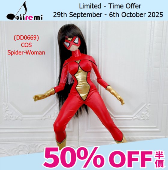 dollremi's tweet photo. [WEEKLY OFFER] 29th September to 6th October of 2025

Our selected 50%OFF item in this week is (DD0669) COS Spider-Woman

https://t.co/b4AbTQEZ32

#dollremi #dollfiedream #smartdoll #dddy #smartdollloversgroup #dollfiedreamdynamite #doll #dollclothes #bjdclothes #bjd #spiderwoman https://t.co/nM4FHYRaBE
