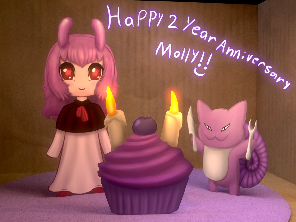 NDollmaker's tweet image. Happy 2 year streaming anniversary molly!
Better eat the cupcake before Snafu takes it all.
 #mishysnoodle
