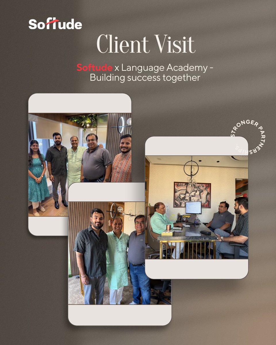 Softude_'s tweet image. Welcoming the Language Academy team to Softude!

An inspiring exchange of ideas, collaboration, and future opportunities as we strengthen our partnership. Here’s a glimpse of their visit to our Indore office.

#ClientVisit #Softude #Partnerships #Collaboration #Innovation