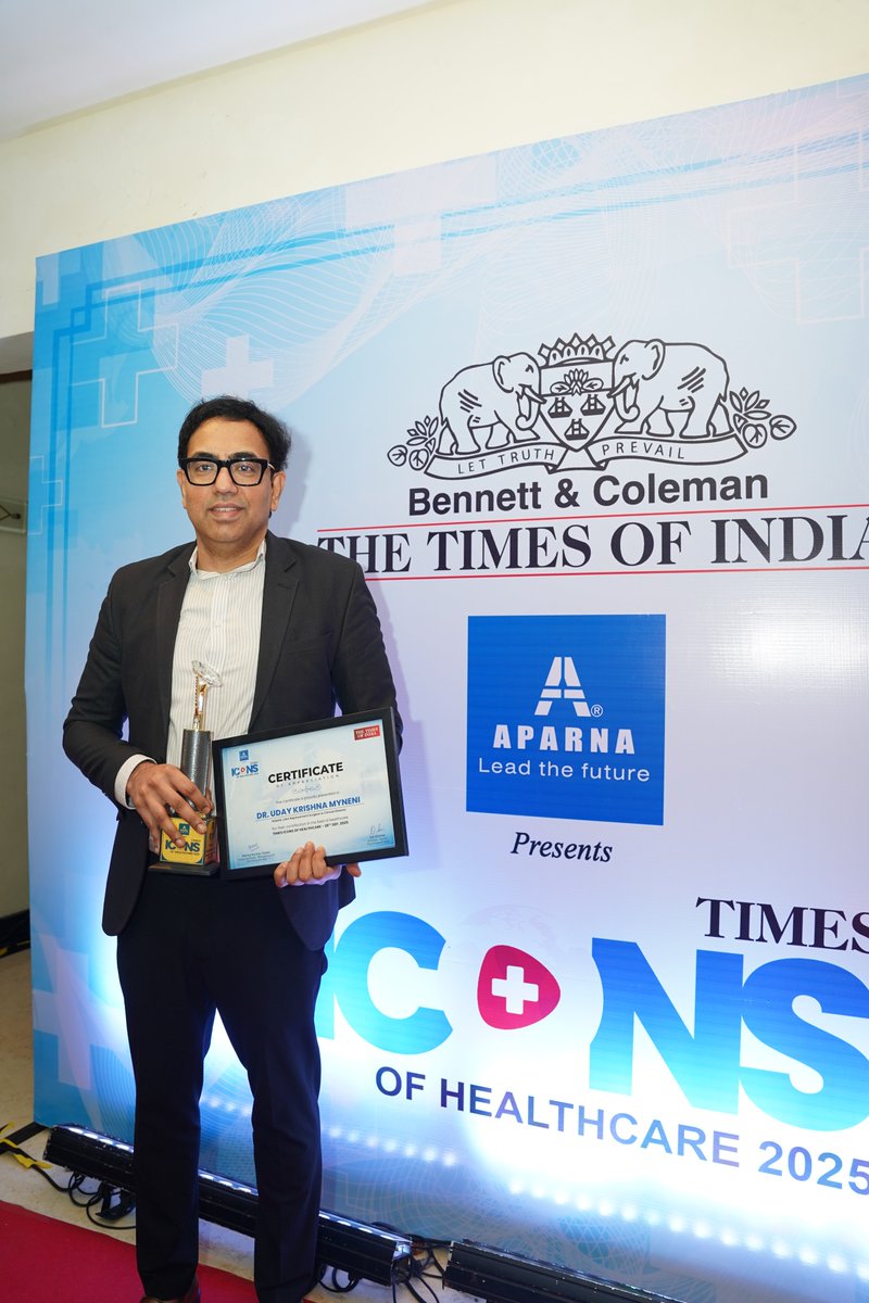 drudaykris82802's tweet photo. Honored with the Best Orthopaedic Icon Award by Dr. G. N. Rao, Founder of LVPEI, and The Times of India.
Thank you for recognizing my work in robotic joint replacements and trauma care.
Thanks to all for support.
#ComplexTraumaCare #YashodaHospitals #TimesOfIndia https://t.co/fCX49hmLzm