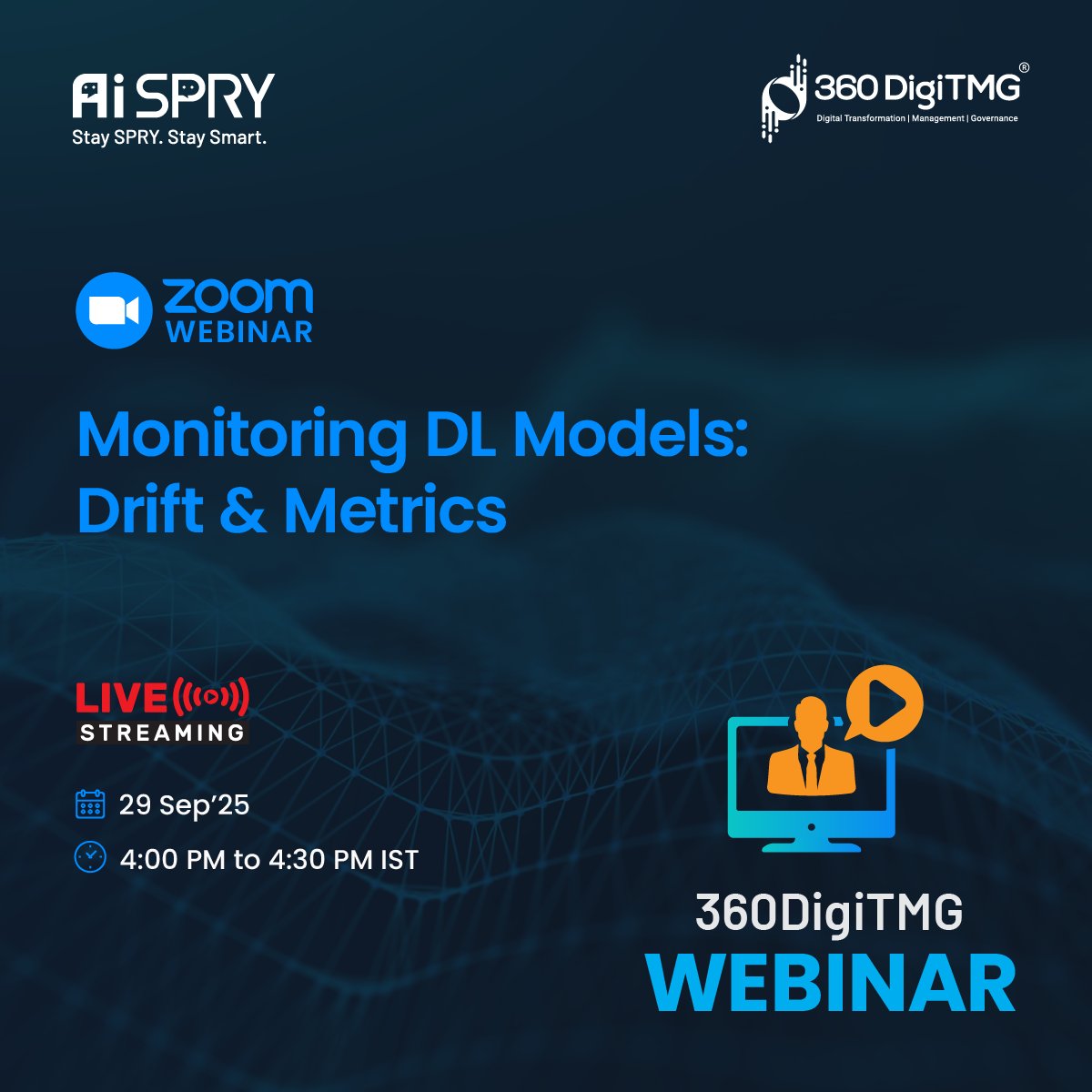 360digitmg's tweet image. 🚀Monitoring DL Models: Drift And Metrix | 360DigiTMG
📅 Date: 29th September 2025
🕓 Time: 4:00 PM IST
📝 Register Now by clicking the link below 👇
360digitmg.zoom.us/webinar/regist…
#360DigiTMG #DeepLearning #ModelMonitoring #DataDrift #AIModels #MLMetrics #AIAnalytics #DataScience