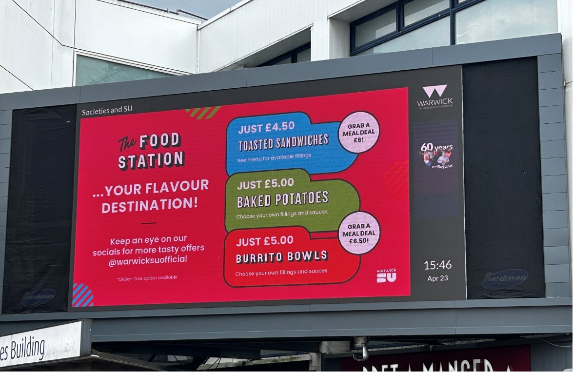DisplayLedman's tweet photo. Rain or shine, the message is always clear! ☀️🌧️
Our robust L3.9 series stands strong at University of Warwick, thanks to the great work by VTL_Group. Ensuring 24/7 visibility for campus communications.
#LEDMAN #LSeries #OutdoorLED #SmartCampus https://t.co/jvhvgp3nCv
