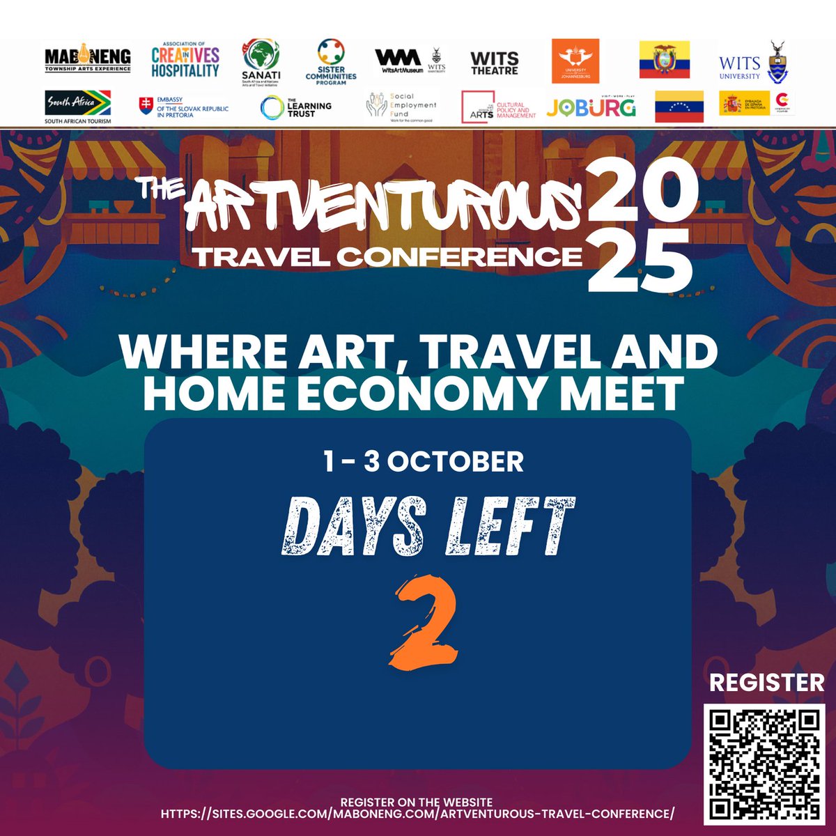 MabonengArts's tweet photo. 🎨 2 DAYS LEFT 🎨 The countdown is almost over 🌍 #MabonengTownshipArtsExperince #ArtVenturous2025 #CountdownToAdventure #TravelMeetsArt #ExploreMaboneng https://t.co/Ri5KWiYfOq