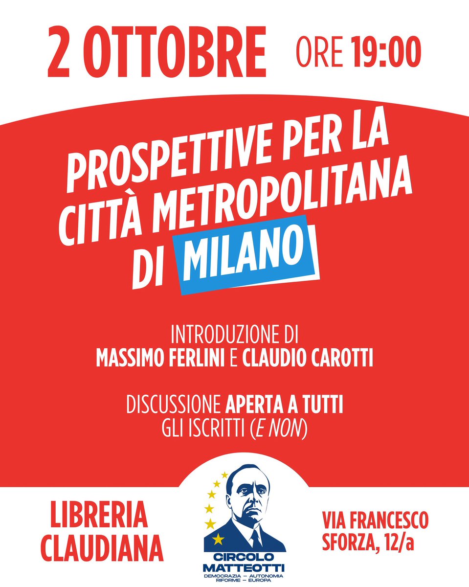 Prossimo stadio o ultimo stadio? Dopo il voto su San siro bisogna guardare avanti.

Il 2 ottobre alle 19:00 alla Libreria Claudiana ne parleremo insieme.

Dopo l’introduzione di Massimo Ferlini e Claudio Carotti, discuteremo in modo aperto a tutti del futuro di Milano.