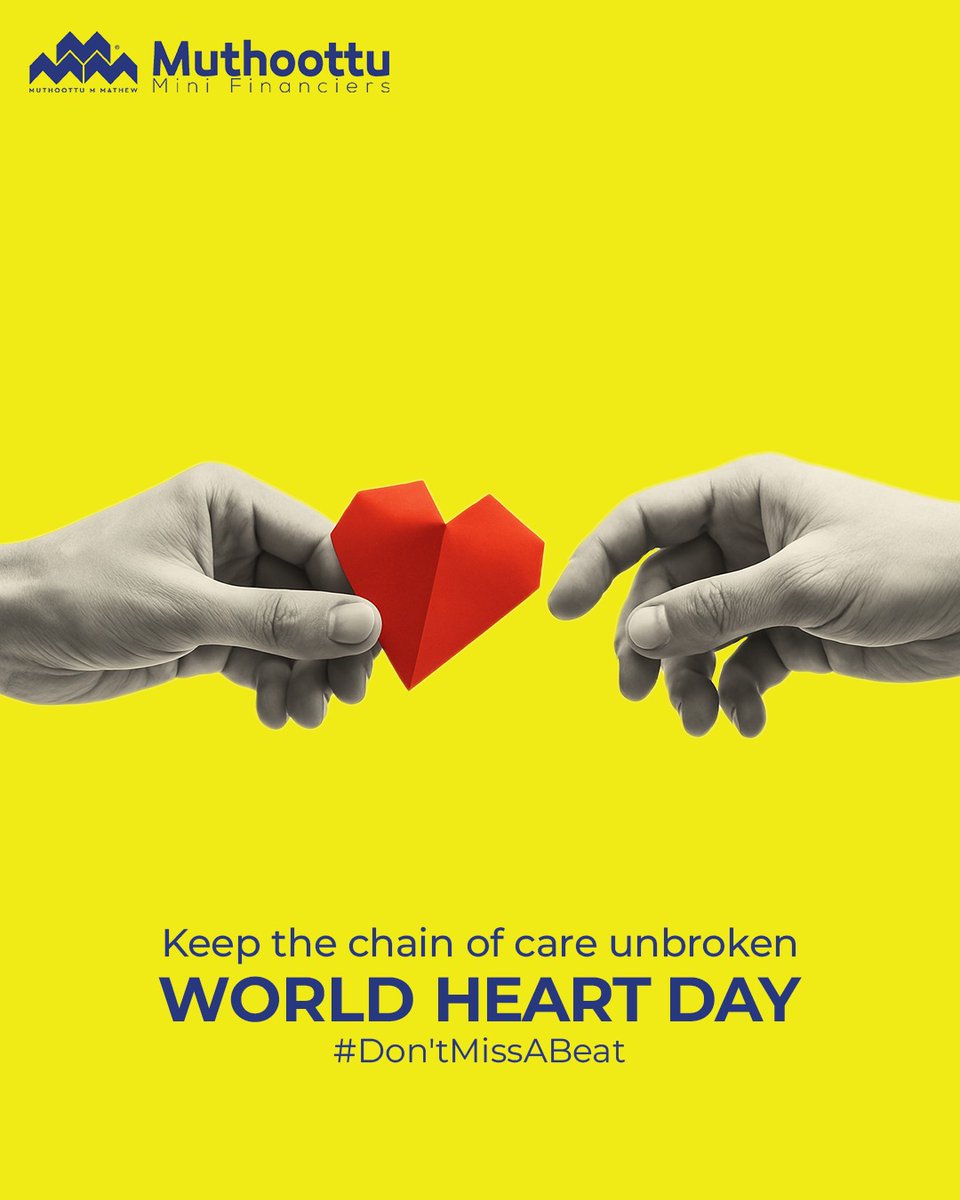 MuthoottuGroup's tweet photo. A strong heart leads to a stronger tomorrow! This #WorldHeartDay, let’s stand together for better heart health and inspire others to care too.
.
.
#MuthoottuMini #MuthoottuYellow #muthoottuminifinanciers #WorldHeartDay #HeartHealth #DontMissABeat

[ WorldHeartDay, HeartHealth] https://t.co/02wcj9j2d4