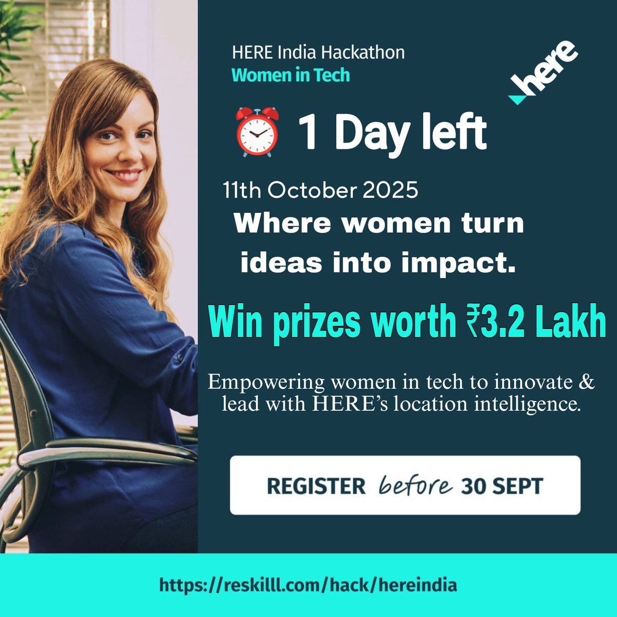 Reskilll (@reskilll) on Twitter photo ⏳ LAST 1 DAY ALERT! ⏳
🚀 Women in Tech Hackathon by <a href="/here/">HERE Technologies</a>
🏆 Prize Pool: ₹3.2 Lakhs
👩💻 Mentorship + Swag + Finale in Mumbai
Registrations CLOSE TOMORROW (30 Sept)!
👉 Don’t miss out – Apply NOW: reskilll.com/hack/hereindia
#WomenInTech #Hackathon #HERETech #Innovation ⏳ LAST 1 DAY ALERT! ⏳
🚀 Women in Tech Hackathon by <a href="/here/">HERE Technologies</a>
🏆 Prize Pool: ₹3.2 Lakhs
👩💻 Mentorship + Swag + Finale in Mumbai
Registrations CLOSE TOMORROW (30 Sept)!
👉 Don’t miss out – Apply NOW: reskilll.com/hack/hereindia
#WomenInTech #Hackathon #HERETech #Innovation