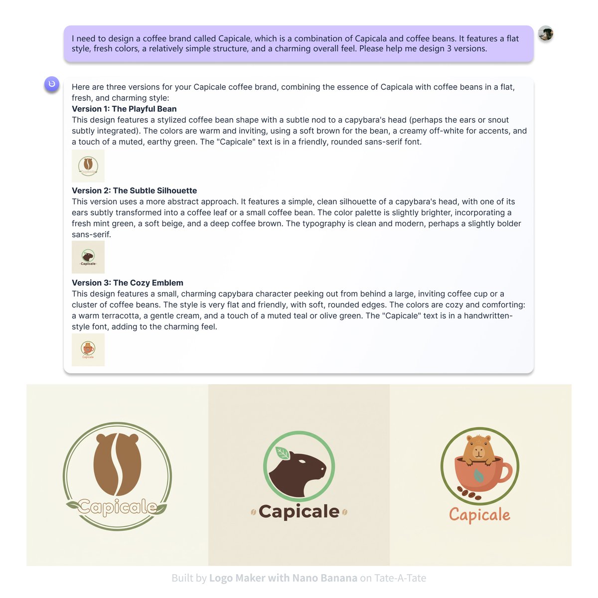 TateATate_AI's tweet image. 🚀Our Logo Maker 2.0 Agent has been completely rebuilt with Nano Banna technology
To help you get started quickly, we've also prepared a collection of ready-to-use examples and optimized prompts that you can try right away.
FREE NOW👉console.tate-a-tate.com/store #LogoDesign #AILogo