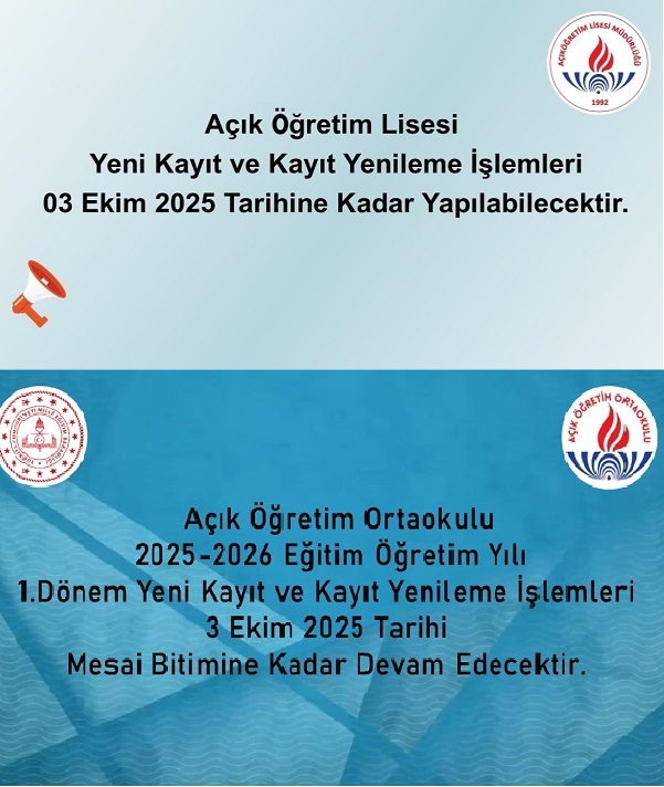 zilehemm's tweet photo. ÖNEMLİ DUYURU!
Açık Öğretim Okulları kayıt yenileme ve ilk kayıt işlemleri, 3 Ekim 2025 tarihine kadar uzatılmıştır. https://t.co/o2tk9lYL5m