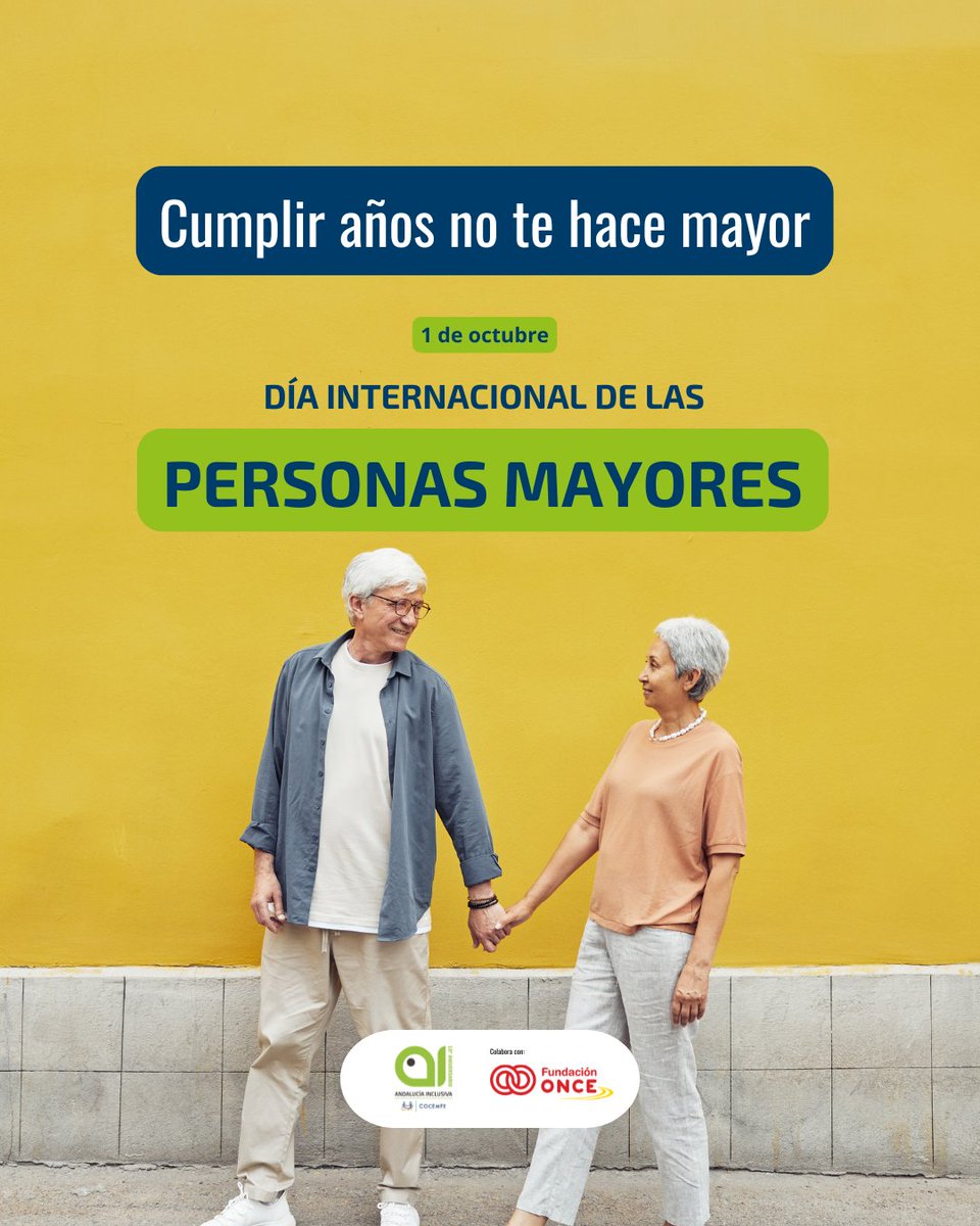 ✨ La edad no manda. Manda tu actitud.

1 de octubre · Día Internacional de las Personas Mayores
Cumplir años es sumar vida, no restarla.
Aprender, empezar de cero, cambiar de rumbo, enamorarse, crear, enseñar… no tienen fecha de caducidad.

Colabora <a href="/Fundacion_ONCE/">Fundación ONCE</a>