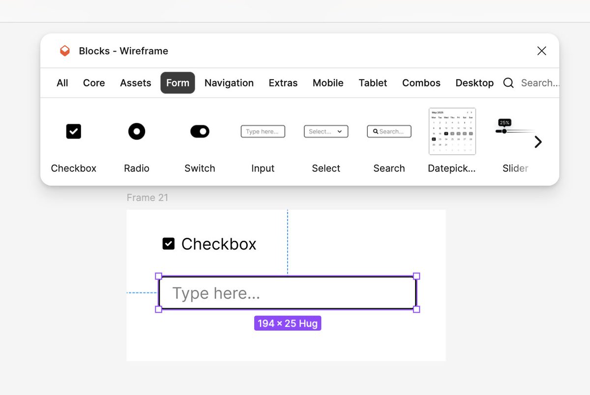 Figmaでざっくりワイヤーフレーム作るとき、Blocksっていうプラグインがすごく便利で愛用してる