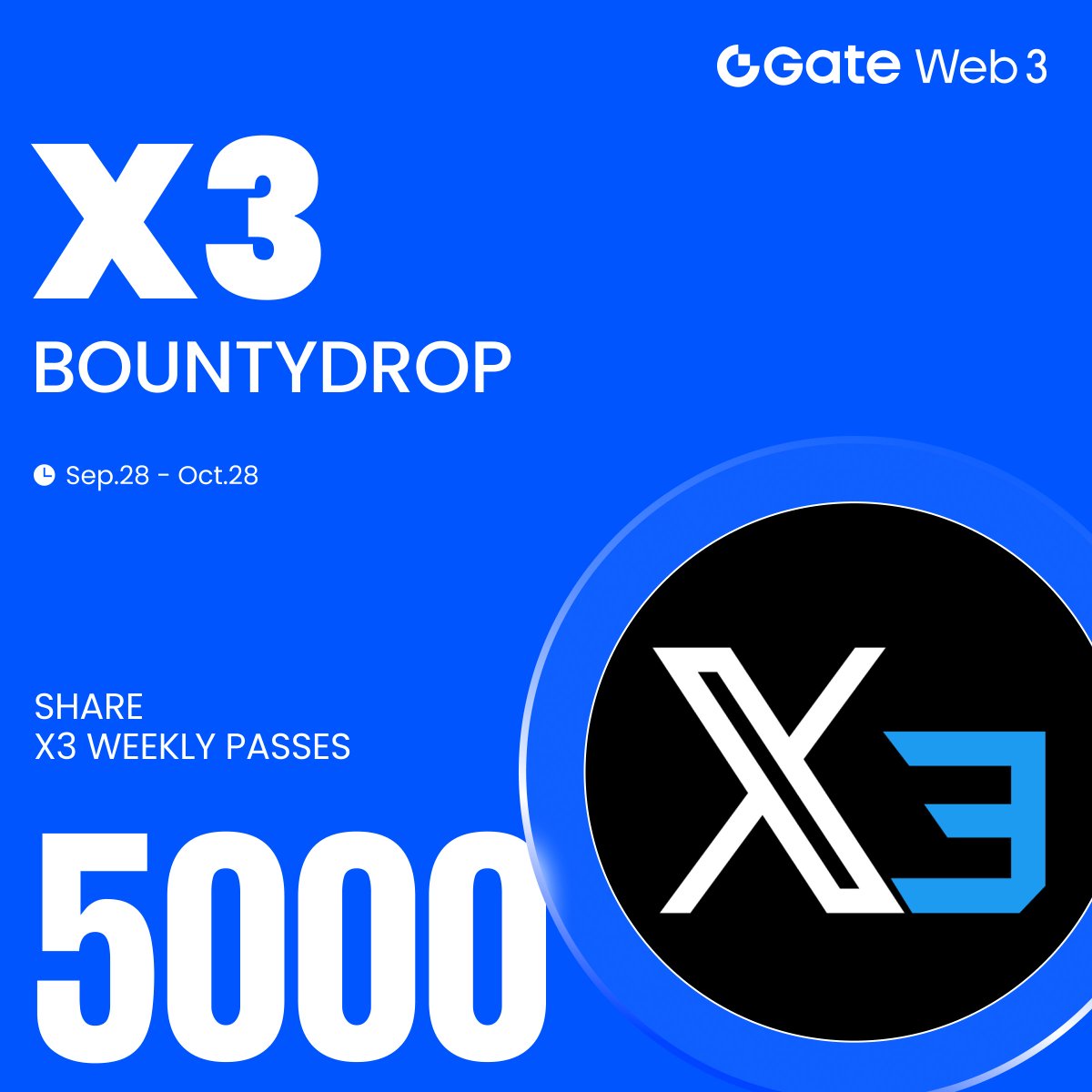 GateWeb3_HQ's tweet image. 🔥#GateWeb3 & @x3dotpro #BountyDrop is Live!
Complete the Tasks to Share 5000 X3 Weekly Passes
✅ Hold assets worth at least 10 $USDT (or equivalent) in Gate Web3 across the BSC chain.
✅ Register for X3 through Gate Web3 and bind your email.
✅ Download the X3 app and log…