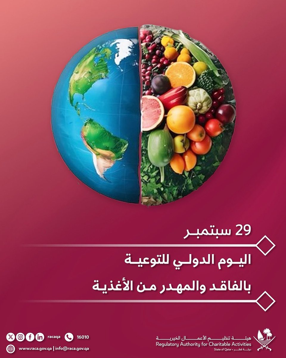 هيئة تنظيم الأعمال الخيرية (@racaqa) on Twitter photo في اليوم الدولي للتوعية بالفاقد والمهدر من الأغذية تدعو هيئة تنظيم الأعمال الخيرية لدعم الجهود العالمية في صون الموارد الطبيعية وتعزيز الاستدامة والمحافظة على حق الأجيال القادمة في الغذاء 
#اليوم_الدولي_للتوعية_بالفاقد_والمهدر_من_الاغذية في اليوم الدولي للتوعية بالفاقد والمهدر من الأغذية تدعو هيئة تنظيم الأعمال الخيرية لدعم الجهود العالمية في صون الموارد الطبيعية وتعزيز الاستدامة والمحافظة على حق الأجيال القادمة في الغذاء 
#اليوم_الدولي_للتوعية_بالفاقد_والمهدر_من_الاغذية