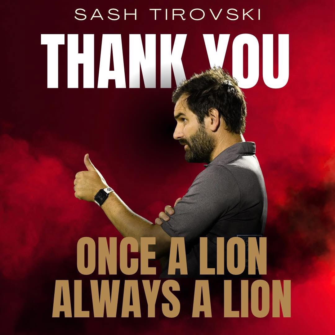 Thank you, Sash Tirovski 🙌 From player to coach, you’ve left a lasting mark. In 2024 you led us to 3rd place, Maso Cup glory 🏆 &amp; gave 8 players debuts. Thanks also to Carlo, Belinda &amp; the Tirovski family. Once a Lion, always a Lion. 🦁