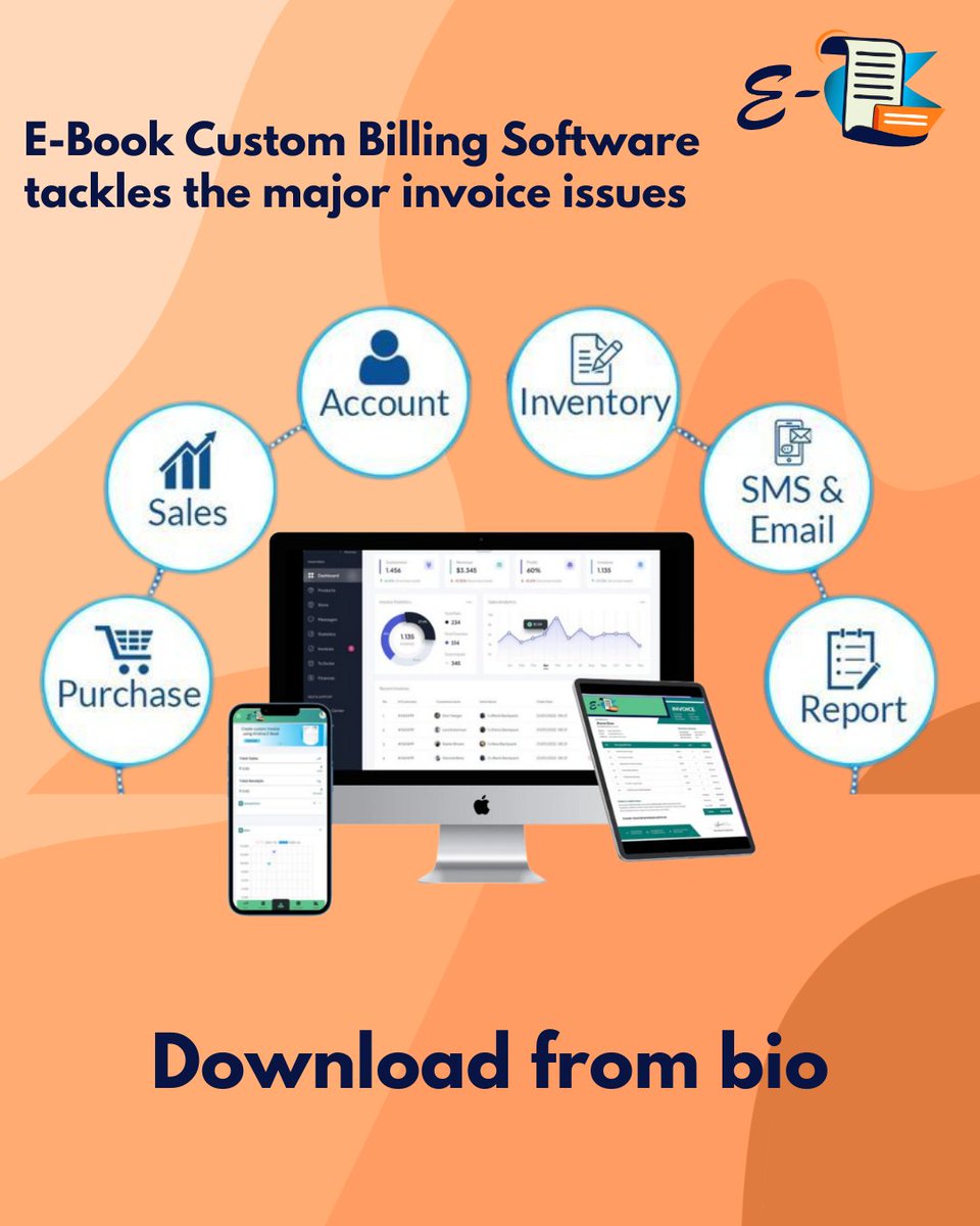 KisPvt's tweet image. Streamline your business with E-Book Custom Billing Software! Tackle invoice headaches effortlessly with seamless sales, purchases, inventory tracking, accounts management, SMS/email notifications, and detailed reports.
#BillingSoftware #InvoiceSolutions #BusinessTools